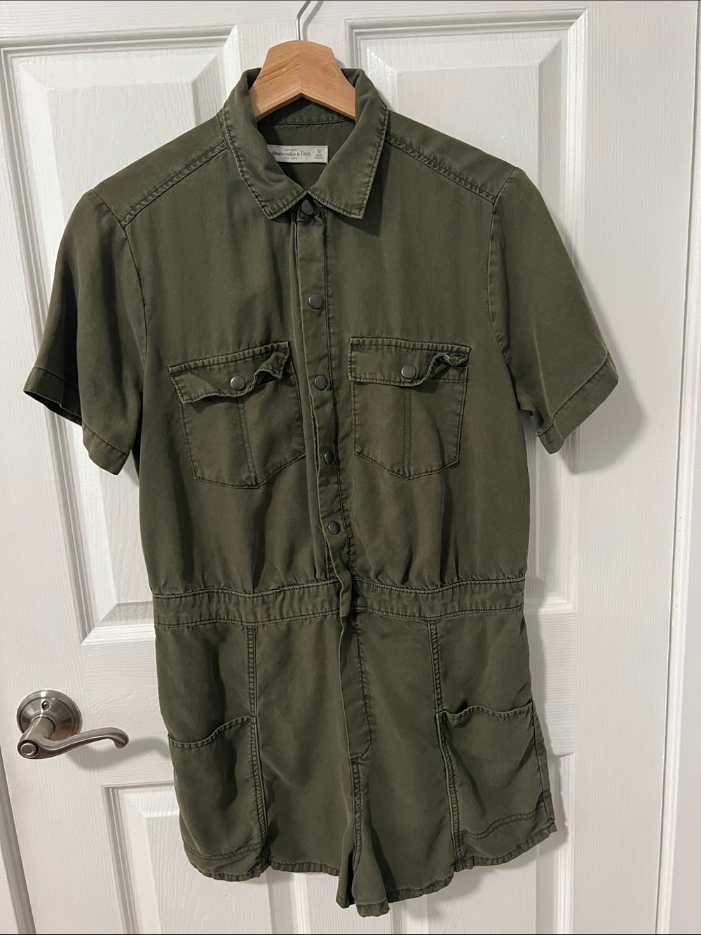 Olive Green Short Sleeve Utility Romper